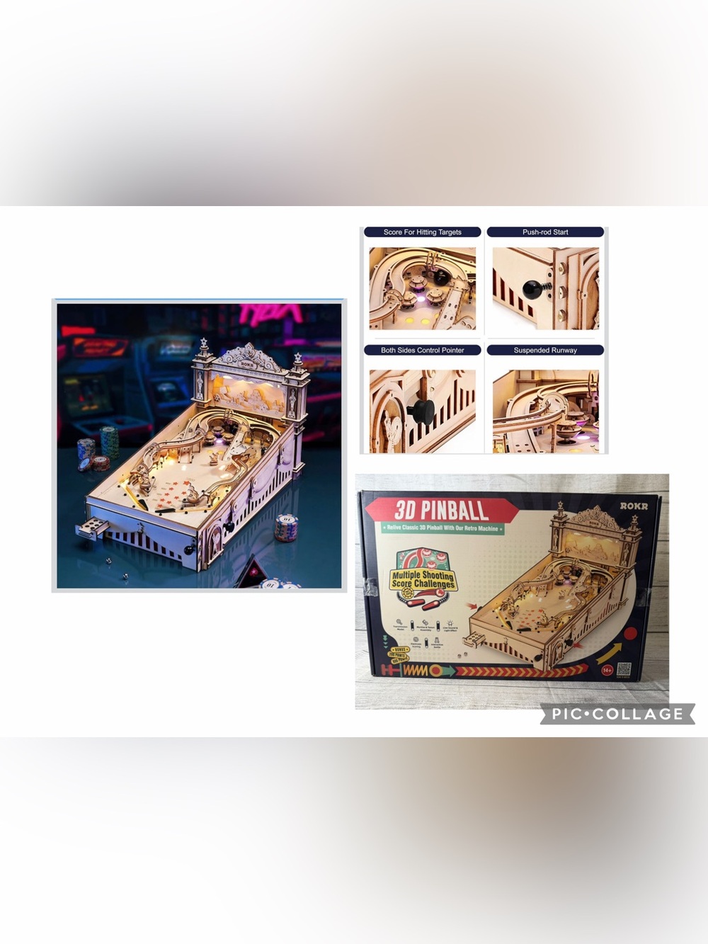 3D Wooden Pinball Arcade Game - Natural Wood Finish